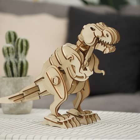Tsukurundesu® Battery-Operated 3D Wooden Puzzle Dinosaur Series (D200 Tyrannosaurus (Large)) with Japanese Instructions