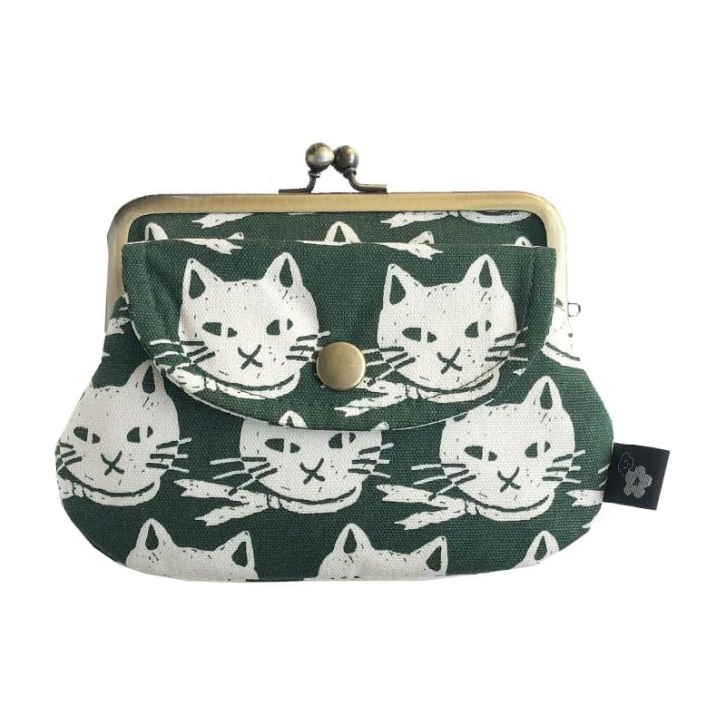 

[Konohana] Retro parent and child purse pouch wallet cotton linen canvas Kyoto made in Japan (cotton linen) (scarf cat green)