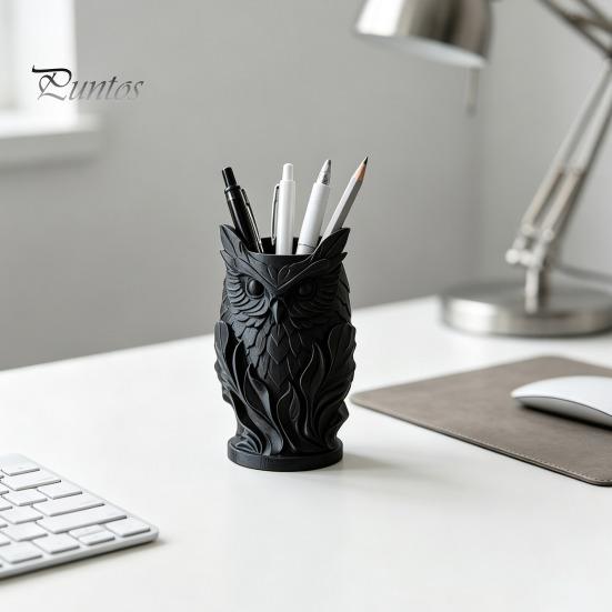 Desktop Stationery Organizer 3D Printed Owl Pen Holder, Creative Desk for Office Stationery, Decor Retro Relief Animal Storage Container Pencils
