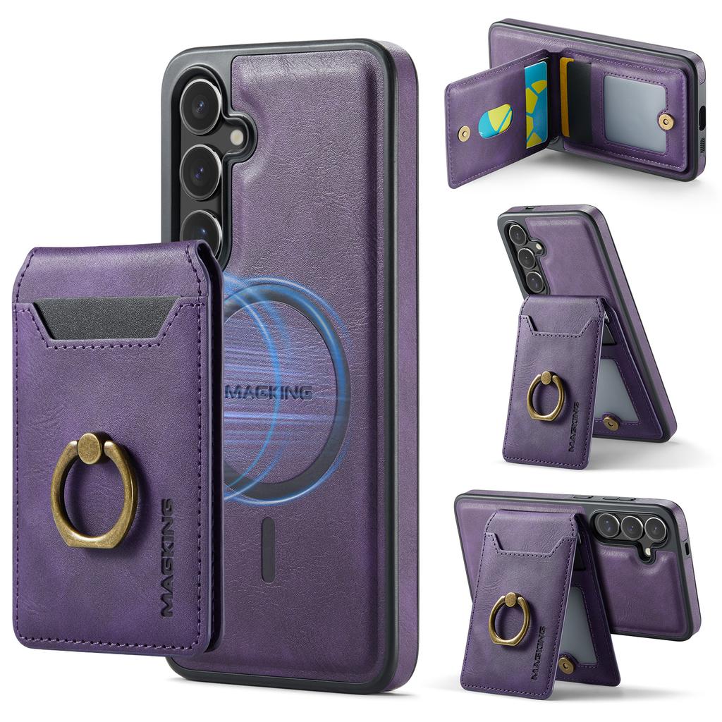 For Samsung Galaxy S24+ Magnetic Case PC+TPU+PU Phone Cover with Card Holder