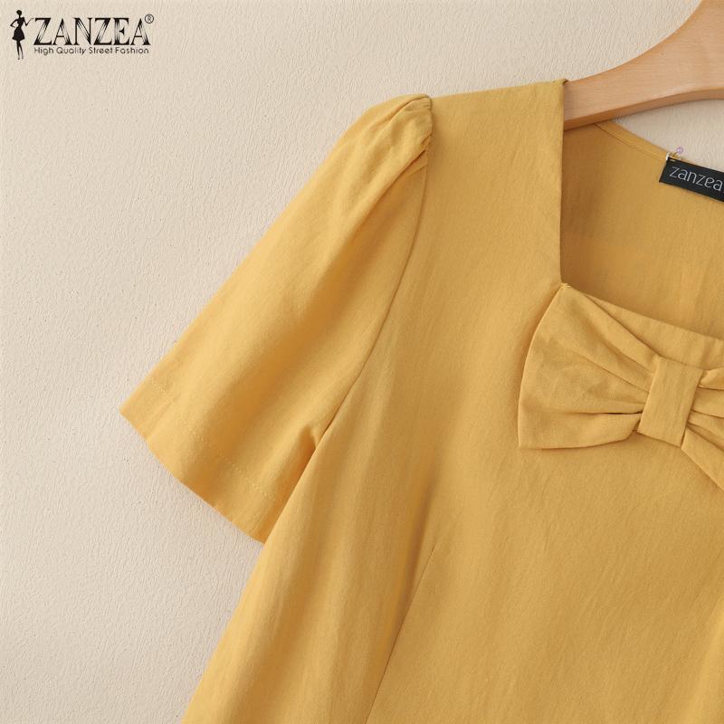 ZANZEA Women Summer Square Collar Casual Short Sleeve Blouse