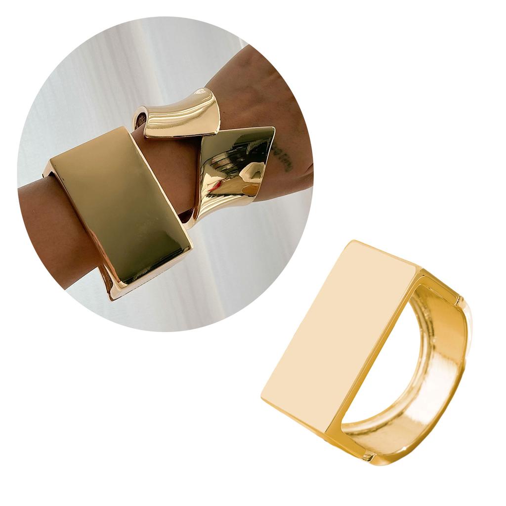 Hip Hop Exaggerated Wide Cuff Bangle/Finger Ring Stylish Geometric Jewelry Handmade Accessories for Women and Men