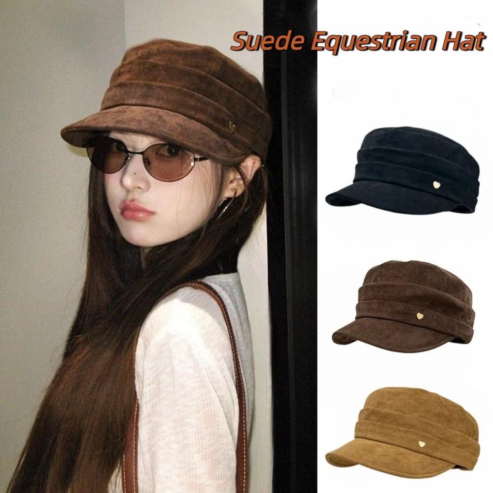 Chamois Flat Cap Korean Style Retro Painter Hat Fashion Suede Equestrian Hat Ladies