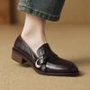 Super Soft Small Leather Medium Thick Heel Women's Shallow Mouth Single Shoes British Style Brown Small Leather Shoes