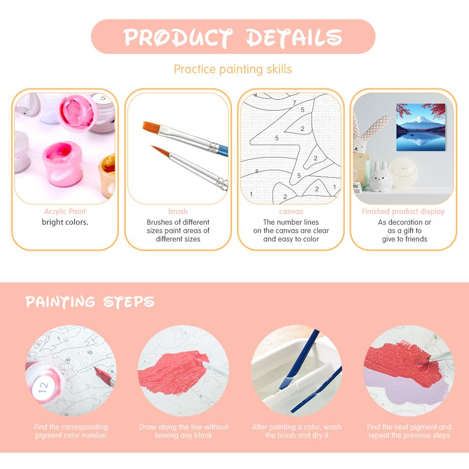 RUOPOTY Gerahmtes DIY-Malen-nach-Zahlen-Set für Anfänger, Berglandschaft, Bild-nach-Zahlen-Set, Zeichenset, Farbe nach Zahlen für Heimdekorationen
