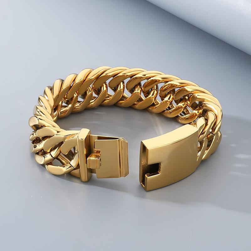 Versatile Fashion Jewelry, European and American Domineering 18mm Double-woven Four-sided Grinding Chain Polished Men's Bracelet 2026