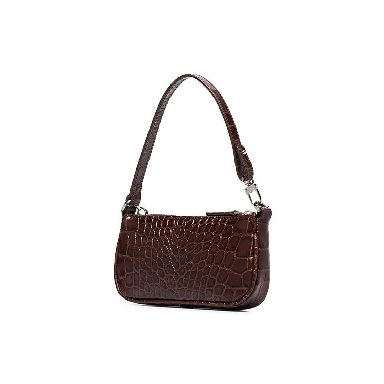 By Far Mini Rachel Series Leather Vintage Crocodile Pattern Chain Baguette Shoulder Bag Women Bags Hazelnut 20CRMIRANEDSMA