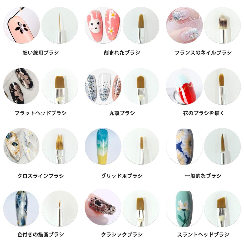 Conjunto de Pincéis para Unhas em Gel com Pincel Oval para Nail Art Starter Kit para Mini Porta-Pincéis, Tampas de 12 Peças, Estúdio, Pincéis Ultra-Finos, Prática,