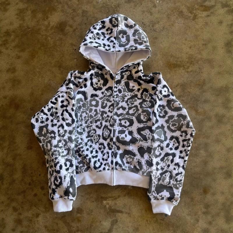 Printed Hooded Long Sleeve Sweatshirt Jacket Unisex Casual Top