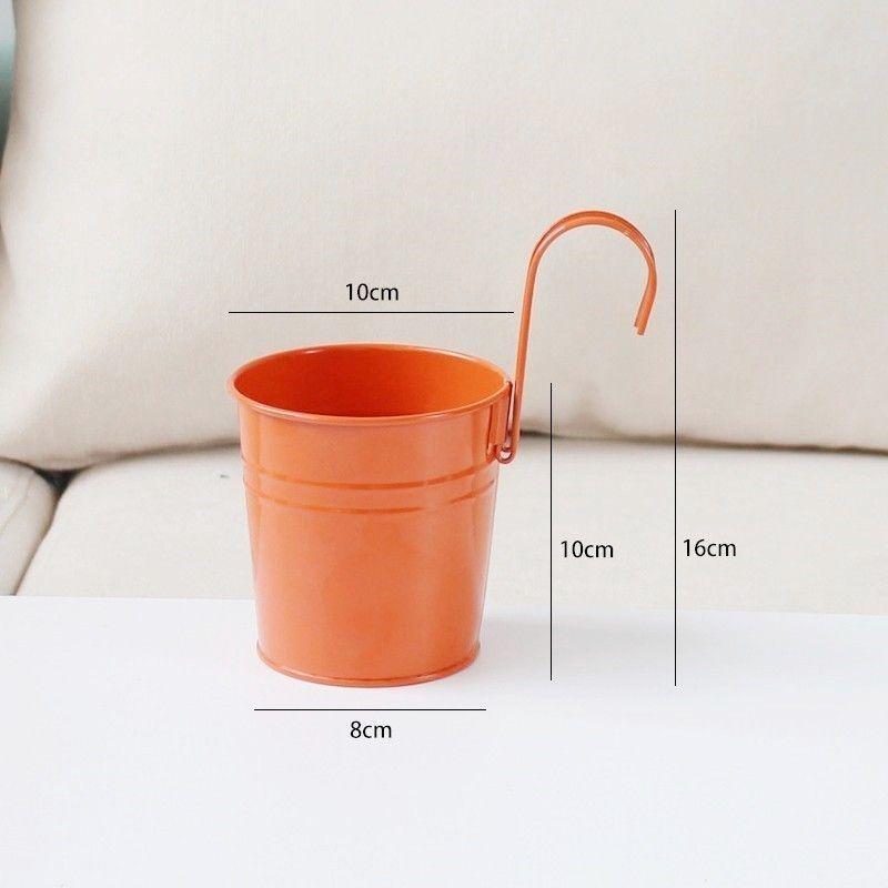 Colorful Metal Hanging Flower Pot with Curved Hook – Small Iron Bucket for Balcony or Wall with Succulent or Green Plant