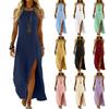 Ärmelloses einfarbiges rückenfreies Maxikleid mit Schlitz für Damen, lässiges lockeres Tankkleid für Sommer, Strand, Alltag