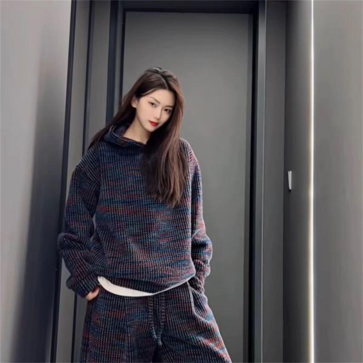 

Unisex Trendy Winter Velvet Sweatshirt & Casual Pants Set XL синій