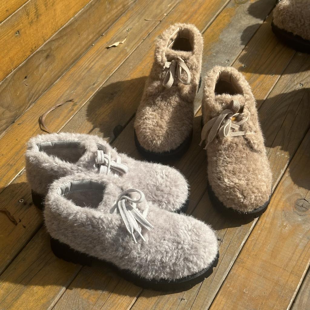 25 Autumn and Winter New Teddy Velvet Thick-soled Heightened Odd-headed Imitation Lamb Wool Snow Boots Women's Medium and Long Fluffy Boots