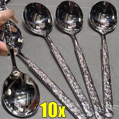 10/1pcs Stainless Steel Spoon Long Handle Dessert Ice Cream Spoons Restaurant Tableware Eating Spoon Soup Scoops Kitchen Gadgets