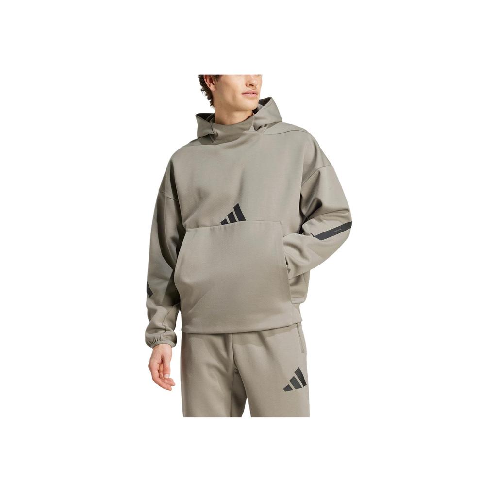 adidas Hanorac Zne Logo Brand Tricotat Față-Verso Confortabil Antrenament Hanorac cu Glugă Bărbați hanorace Maro JE3071