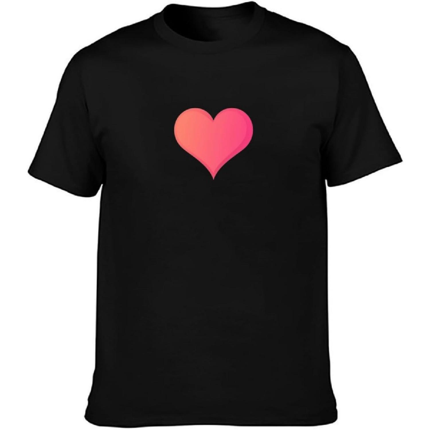 ZHIDANGJIA Heart Print T-Shirt, Black Cotton, Pink Gradient Heart Design, Crew Neck, Short Sleeve S