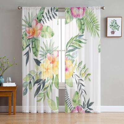 Cortinas transparentes de flores aquarela para sala de estar, tratamentos de janela de tule transparente, quarto, cozinha, decoração de casa, cortinas de véu