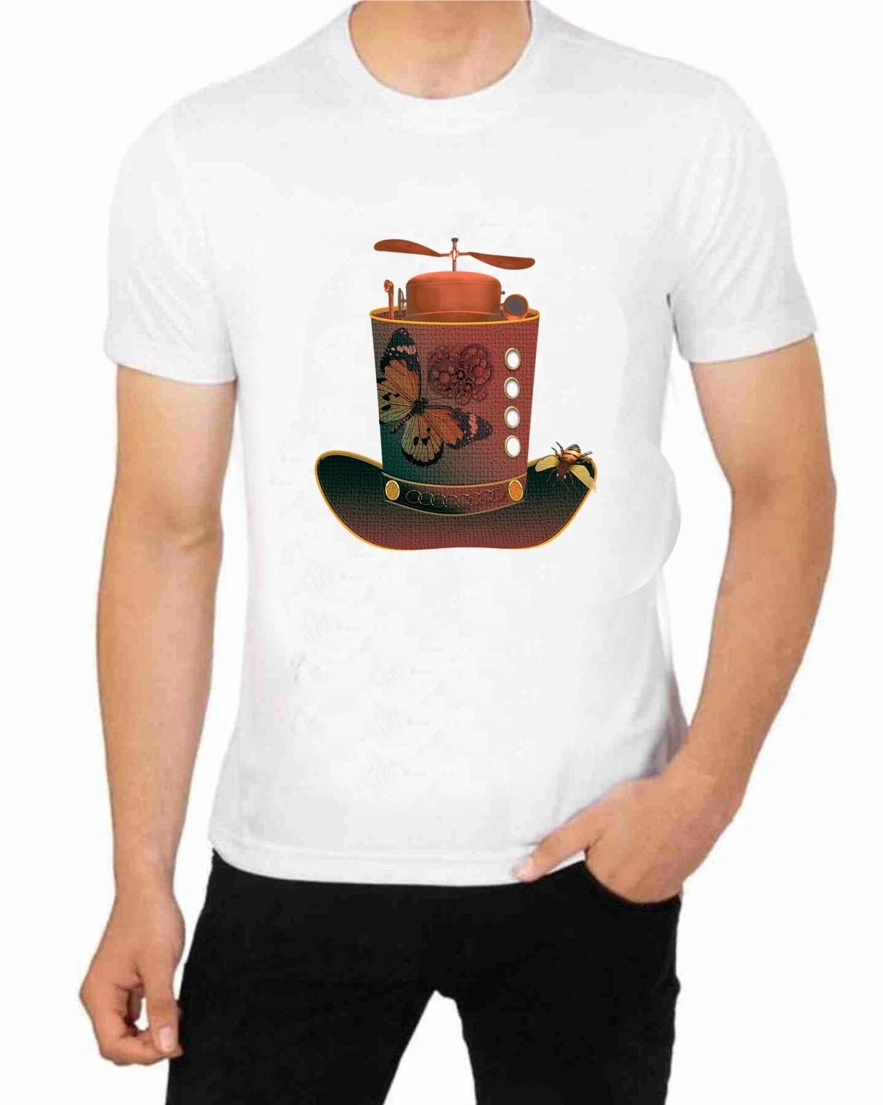 Steampunk Hat T-Shirt for Men Apparel Short Sleeve Clothing 4XL