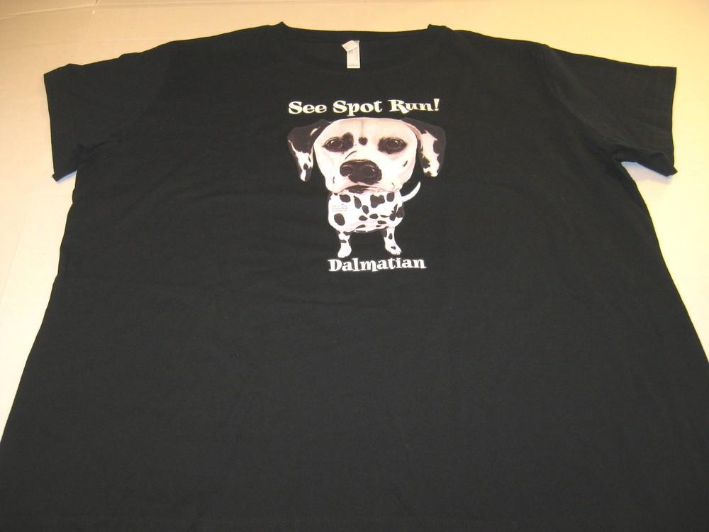 Dalmation Cute Dog Animal Pet Lover See Spot Run Black T-Shirt New! Ladies 2XL Unisex T-Shirt XXXXL