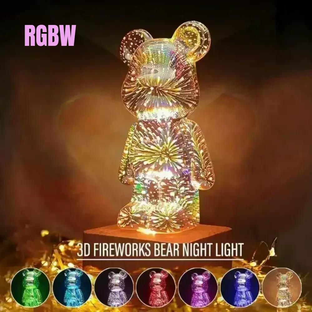 LED 3D Bear Fireworks Night Light USB Room Decoration Ambient Light Suitable for Children Room Bedroom Christmas Decoration