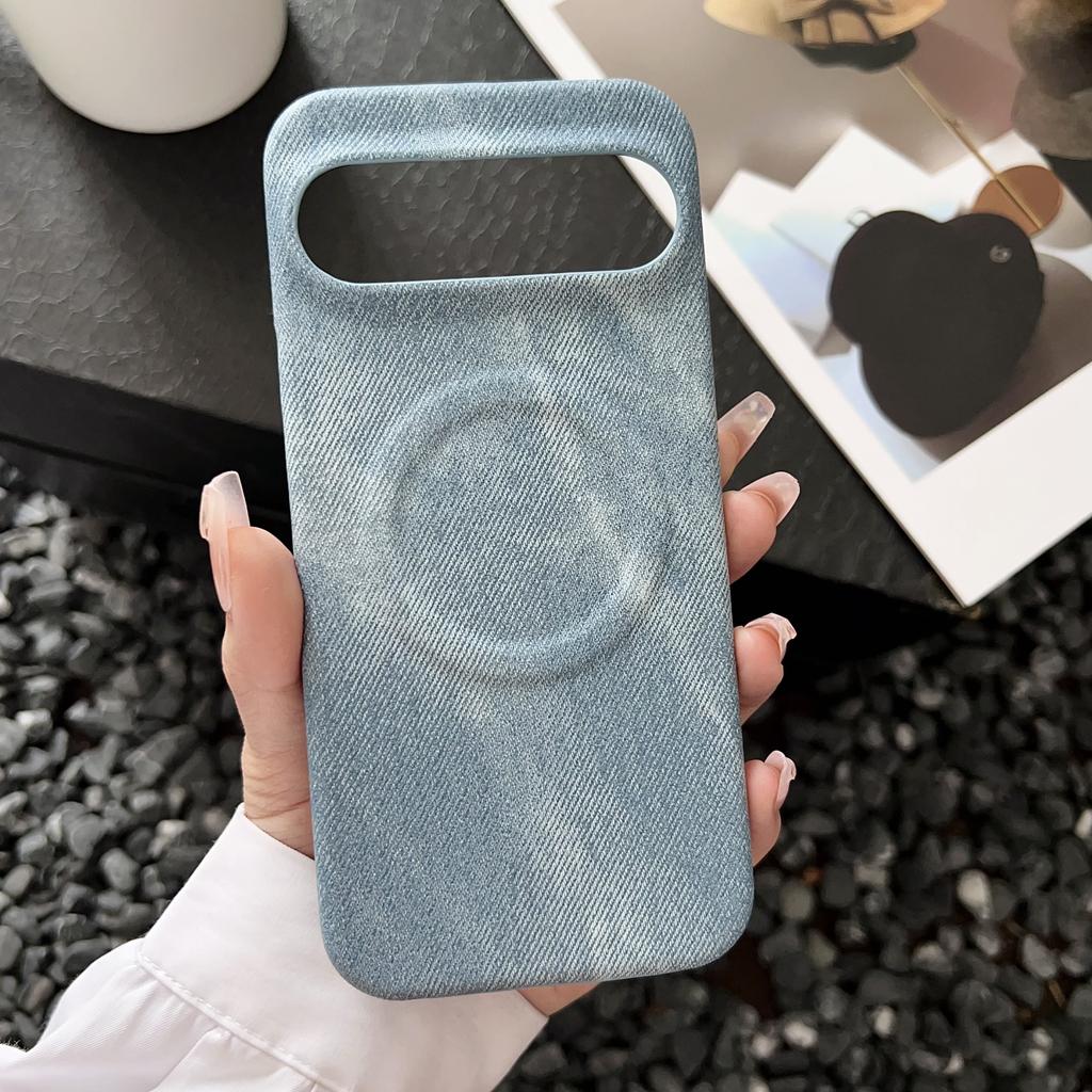 Washed Color Denim Jeans Magnetic Phone Case For Google Pixel 9 8 XL 8A 7 7A Pro For Magsafe Shockproof Frameless Cooling Cover