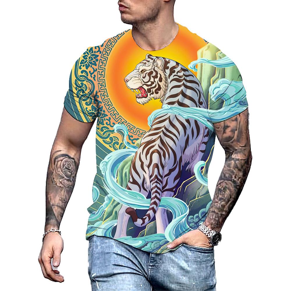 Mode 3D Tiger Gedruckt männer T Shirt Casual Oansatz Übergroßen Kurzarm Sommer Straße Hip Hop Tops Tier Tees