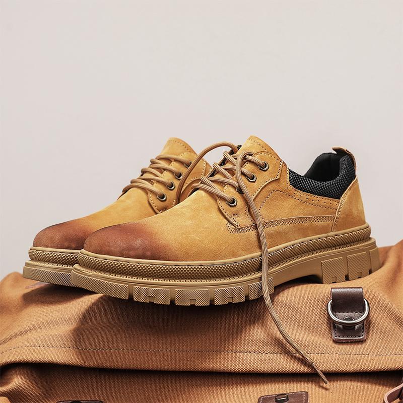 

Мужская кожаная повседневная обувь Новая Ретро Толстая подошва Износостойкая Удобная На шнуровке Плоские кроссовки Уличная мужская обувь для ходьбы 45 верблюд