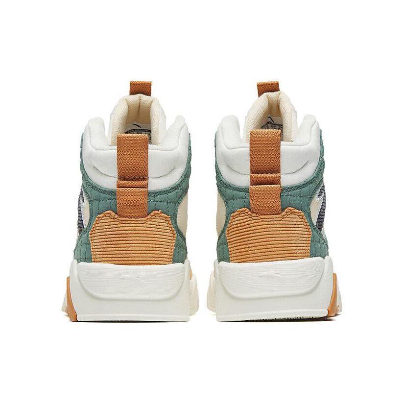Anta Flame 3.0 Leather Slip Resistant Abrasion Resistant High Top Skateboard Shoes Women's White Orange Green 122248088-5