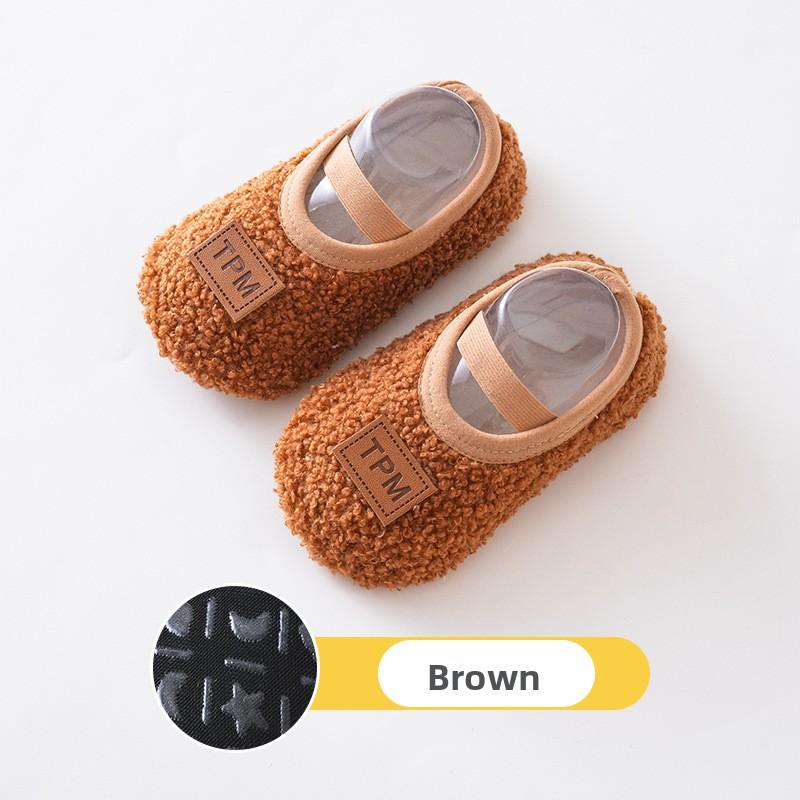 

Autumn Winter Children Slippers Toddler Plush Floor Socks Boy Girl Soft Sole Anti-slip Walking Shoes Indoor Home Kids Shoes M(2-3Years) коричневий