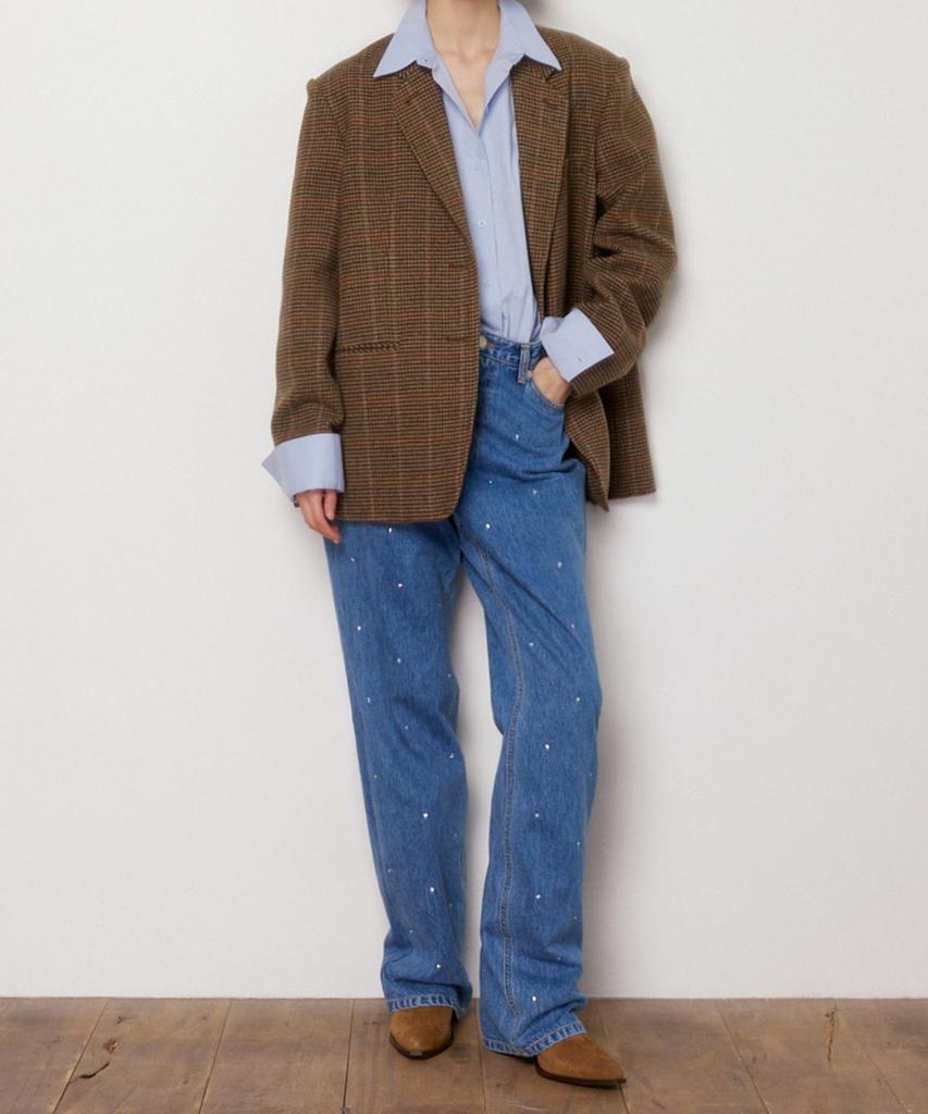 Okuka Shiny Wide Denim Pants - Blue
