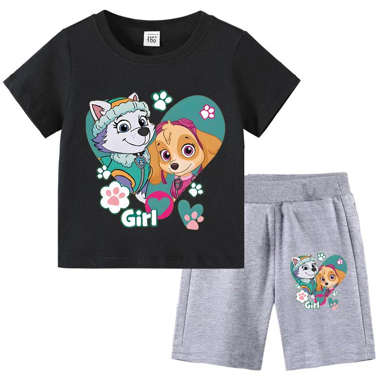 PAW Patrol Summer Cartoon Printed Boys Girls Tshirt Sets Children's Casual Shorts 2 Piece Sets Kids Tracksuits Sport Suits