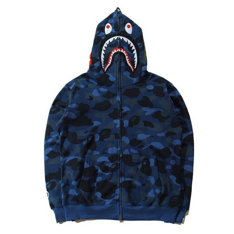 Populær Ape Bape Herre Haikje Kamuflasje Full Glidelås Hettegenser Joggebukse Jakke Kåpe