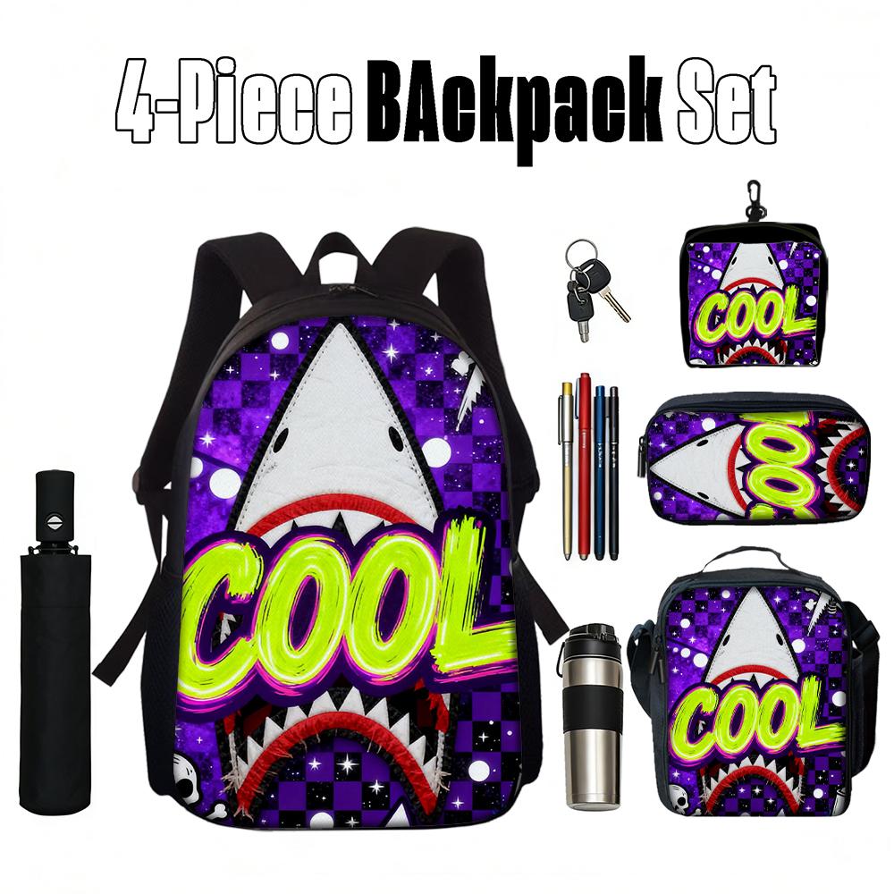 Set di Zaini alla Moda con Grafica di Squalo 1/2/3/4/5 PZ | Perfetto per la Scuola e le Avventure Quotidiane