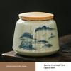 Shangqi Ge Kiln Hand-painted Ceramic Tea Caddy with Bamboo Lid
