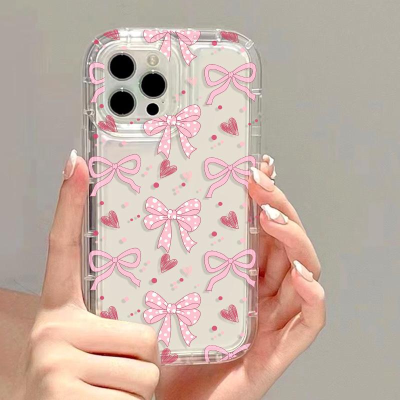 Pink Bowknot Cherry Phone Case For IPhone 17 Air 15 16 13 11 12 14 Pro Max 7 8 Plus Air 16e XR Shockproof Soft Clear Cover Coque