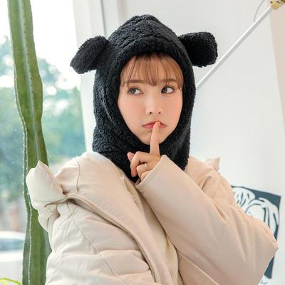 Cappello caldo invernale con orecchie da orso carine, antivento, sciarpa al collo, berretto da studente, donna, più berretto in cashmere