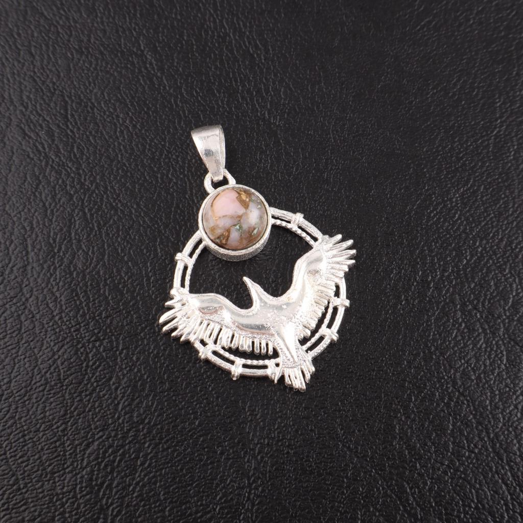 Rare Pink Opal Turquoise Gemstone 925 Sterling Silver Jewelry Bird Pendant1.43" CP-38-39