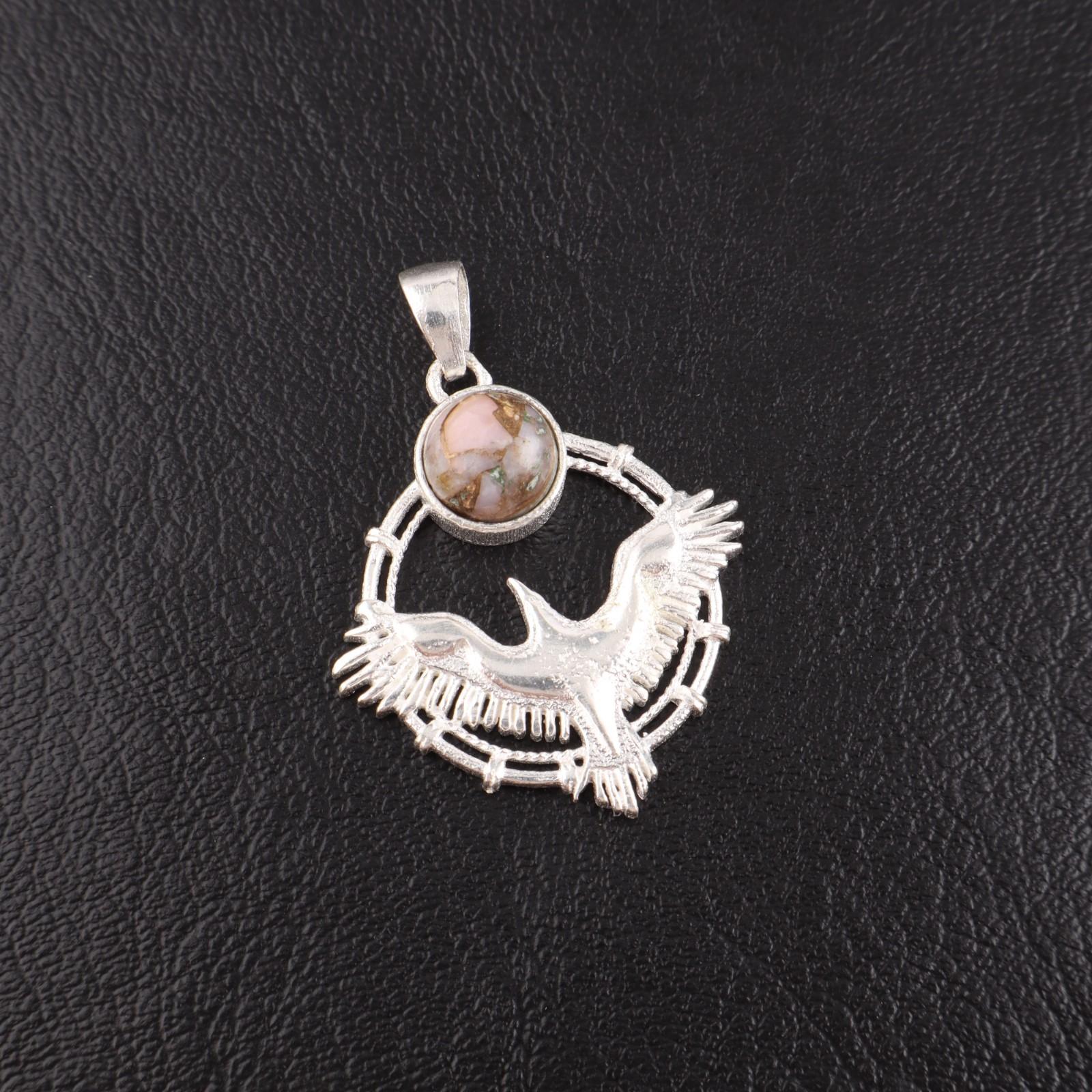 

Rare Pink Opal Turquoise Gemstone 925 Sterling Silver Jewelry Bird Pendant1.43 CP-38-39