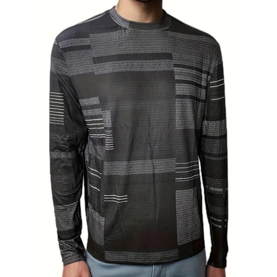Men's Vibrant Plaid Crew Neck Long Sleeve T-Shirt - Soft, Breathable Comfortable Spring and Autumn Outdoor Activities and Sports - Perfect for Casual