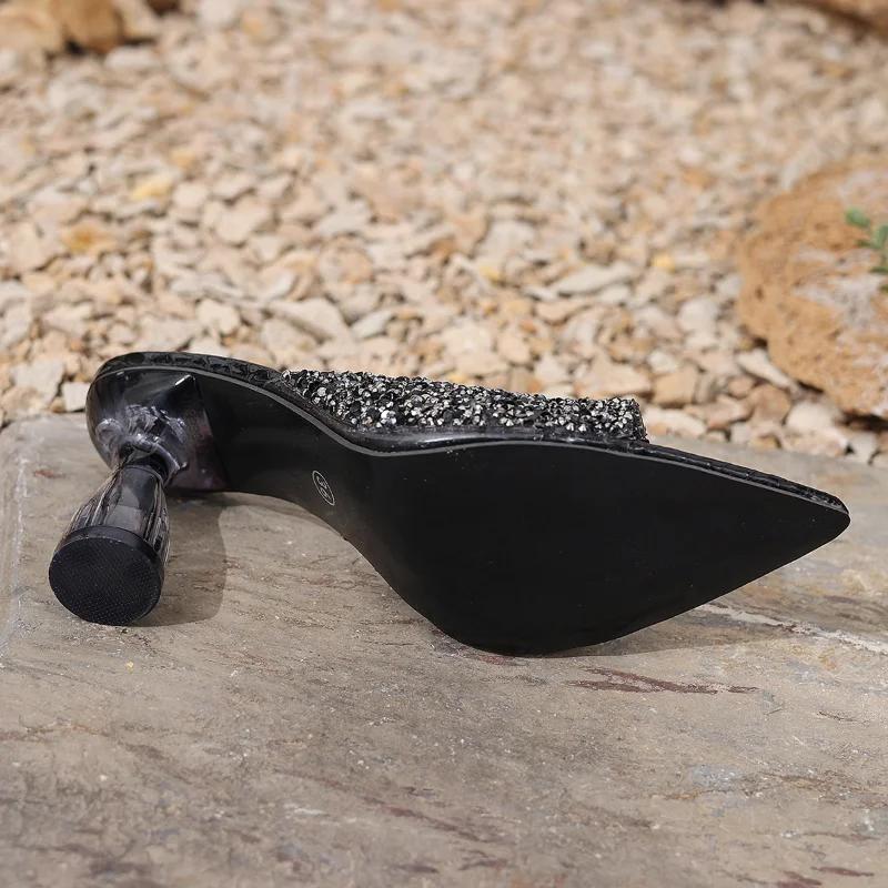 Fashion Fashion Banquet High-heeled Pointed Toe Slippers 2025 Summer Pointy Open Toe Sequin Set Foot Non-slip Transparent Heel Sandals