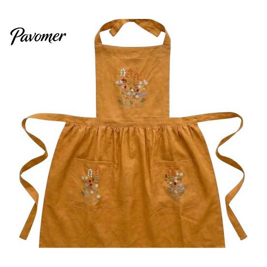 Adjustable Professional Chef Apron Kitchen with Pockets, Durable Washable Apron, Cross Fabric Cooking Back Design, Hand-Embroidered Heavy Duty Utility
