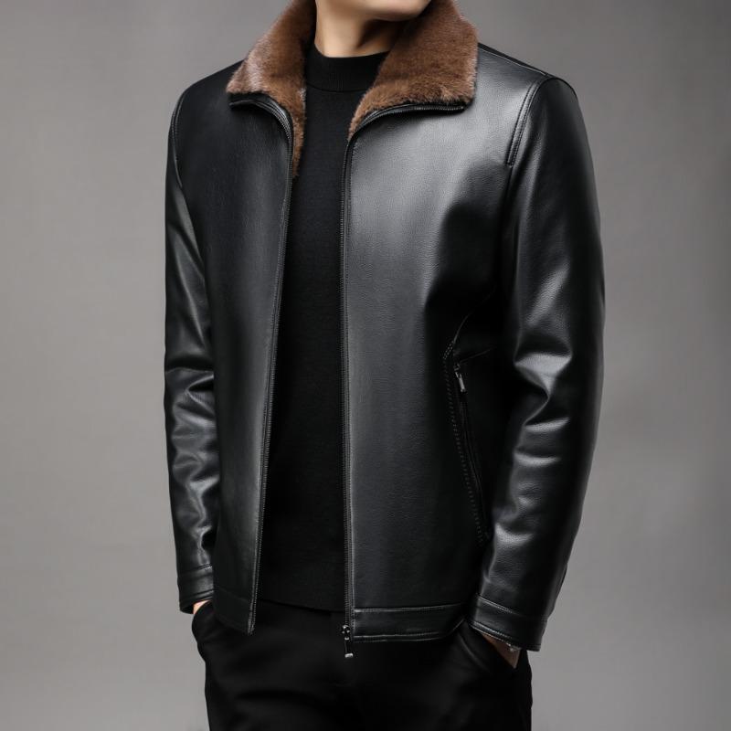 Leather jacket men's winter fur all-in-one leather jacket new thickened warm jacket plus velvet leather jacket for men