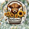 Farmhouse Rustic Metal Wall Art Sunflower Cow Welcome Sign Iron Home Decor