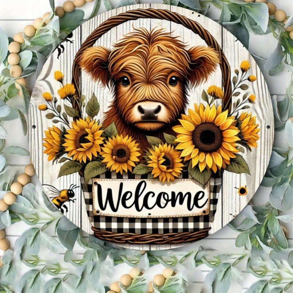Farmhouse Rustic Metal Wall Art Sunflower Cow Welcome Sign Iron Home Decor