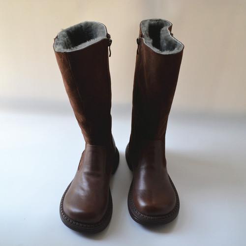 

Модные высокие сапоги из овчины и коровьей кожи, зимние нескользящие женские сапоги, длинные сапоги, кожаные рыцарские сапоги, сапоги для верховой езды высокого качества 40 коричневый