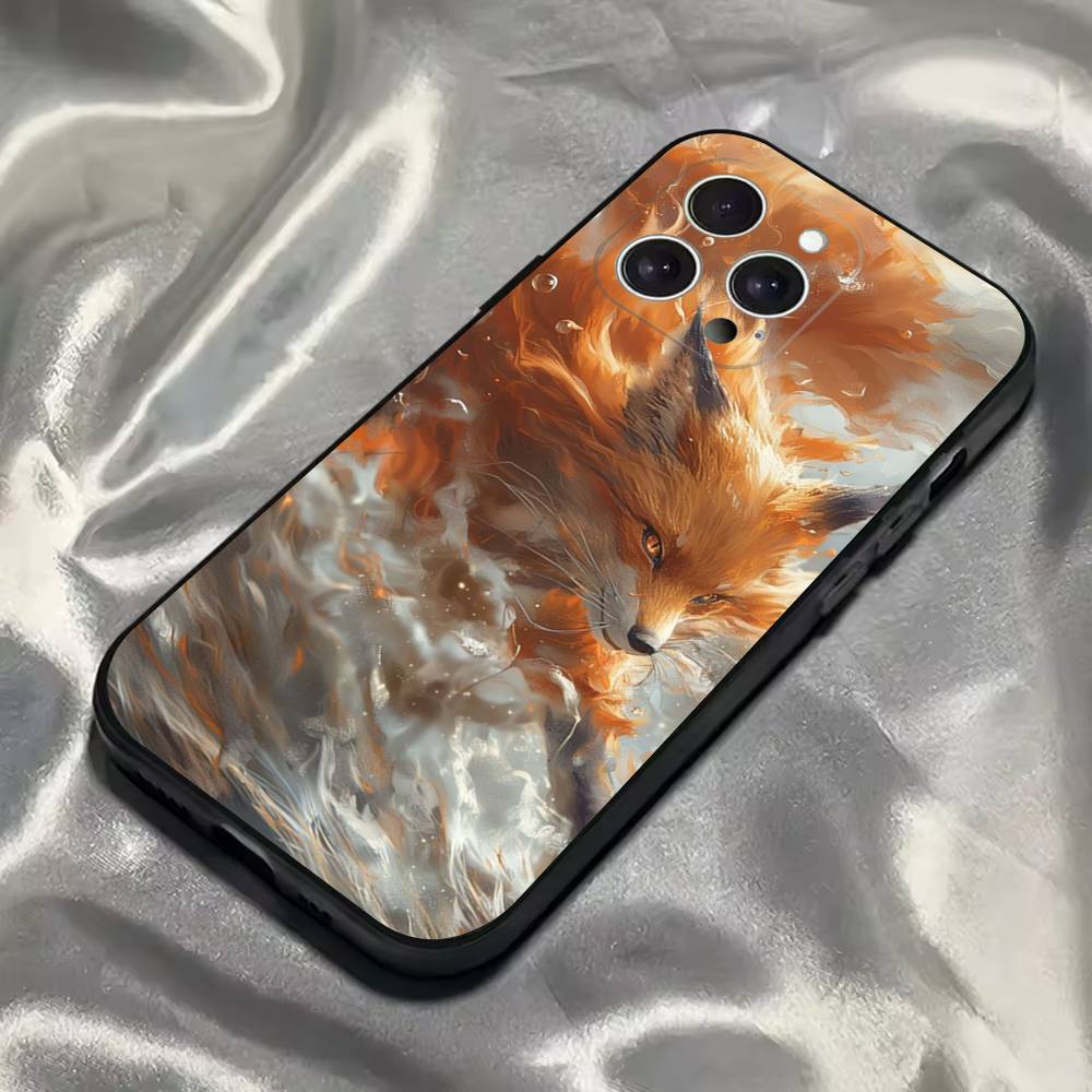 Füchse TIERE Handyhülle Für iPhone 16,15,14,13,12,11,Pro,Max,Plus,X,XS,SE4,E,Mini,Weiche Schwarze Hülle