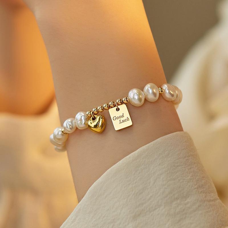 Women Beaded Alloy Bracelets Suitable For Holiday Occasions Irregular Imitation Pearl Bracelets Gold Charms