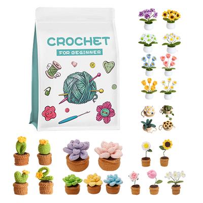4Pcs Potted Plants Crochet Starter Kit DIY Knitting Kit with Step-by-Step Video Tutorials Crochet Set for Beginners Adults