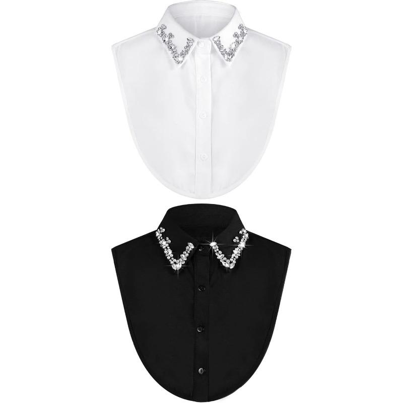 2 Pcs Rhinestone Fake Collar Dickey for Women False Half Shirt Blouse Detachable Collar 2pcs
