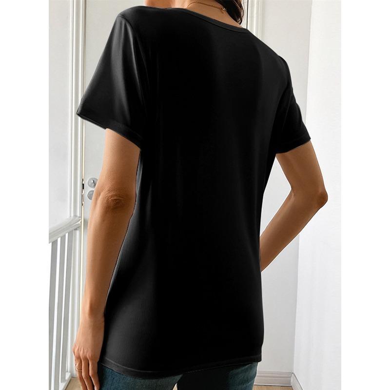 T-shirt à Motif Imprimé Naturel Style Calligraphie Manuscrite Minimaliste Tailles Européennes, Vêtements pour Femmes, Manches Courtes Décontractées pour Femmes